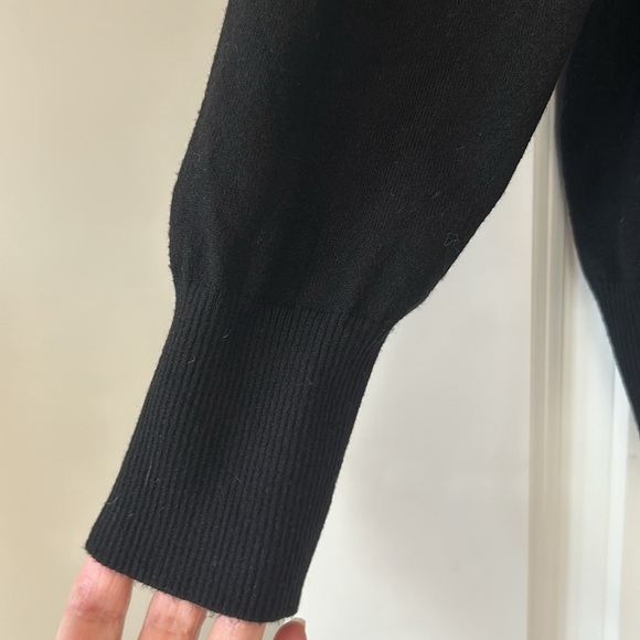 Marled Black Rayon Blend Sweater w Gathered Pouf Shoulders Long Sleeves XL - Picture 5 of 10